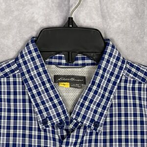 Eddie Bauer Shirt Mens Medium Blue Plaid Classic Fit Short Sleeve Button Down